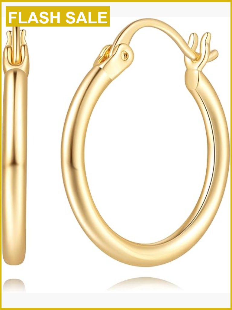 14k Gold Plated Hoop Earrings For Women 20mm Hypoallergenic